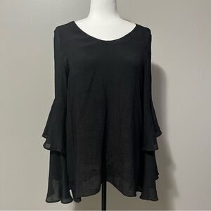 Joseph Ribkoff Long Tiered Flare Sleeve Lined Blouse Black
